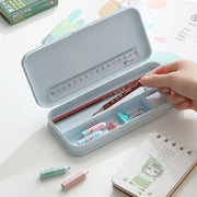 ペンケース 筆箱 見開き ボックス型 文房具 仕切り付き 角丸 おしゃれ かわいい シンプル くすみカラー まるみデザイン 箱型 片開き ふで箱 筆入れ ペンホルダー 小物収納 学生 高校生 中学生 女の子 女子