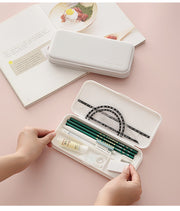 ペンケース 筆箱 見開き ボックス型 文房具 仕切り付き 角丸 おしゃれ かわいい シンプル くすみカラー まるみデザイン 箱型 片開き ふで箱 筆入れ ペンホルダー 小物収納 学生 高校生 中学生 女の子 女子