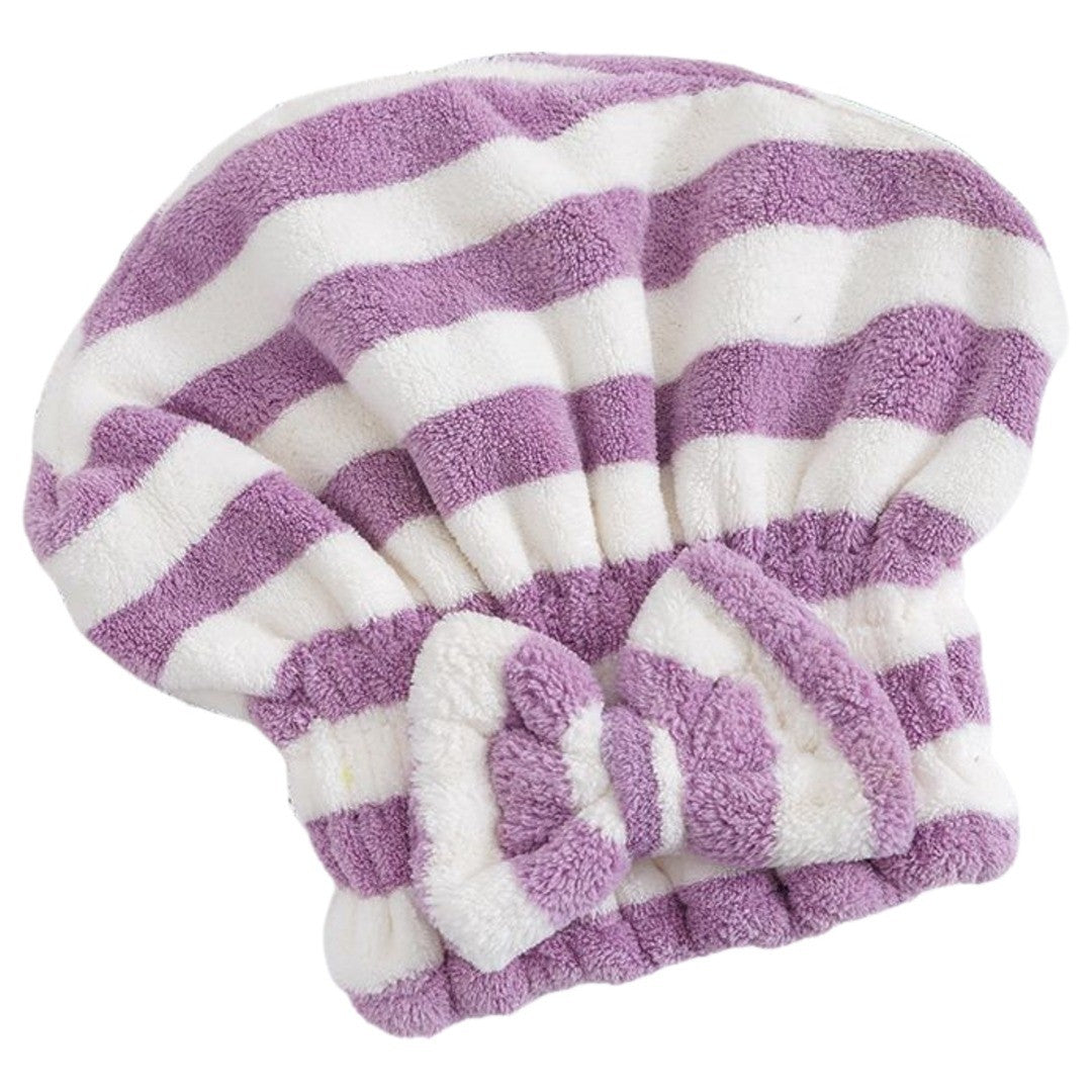 タオルキャップ ヘアキャップ ヘアドライタオル 吸水 速乾 ふわふわ 柔らかい リボン ボーダー柄 バス用品 お風呂 温泉 水泳
