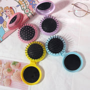 ヘアブラシ ミラー付き 折りたたみ式 ヘアケア 頭皮ケア ブラシ くし クシ 櫛 折り畳み コンパクト 円形 便利 携帯 外出 通勤 通学 普段使い コーム かわいい
