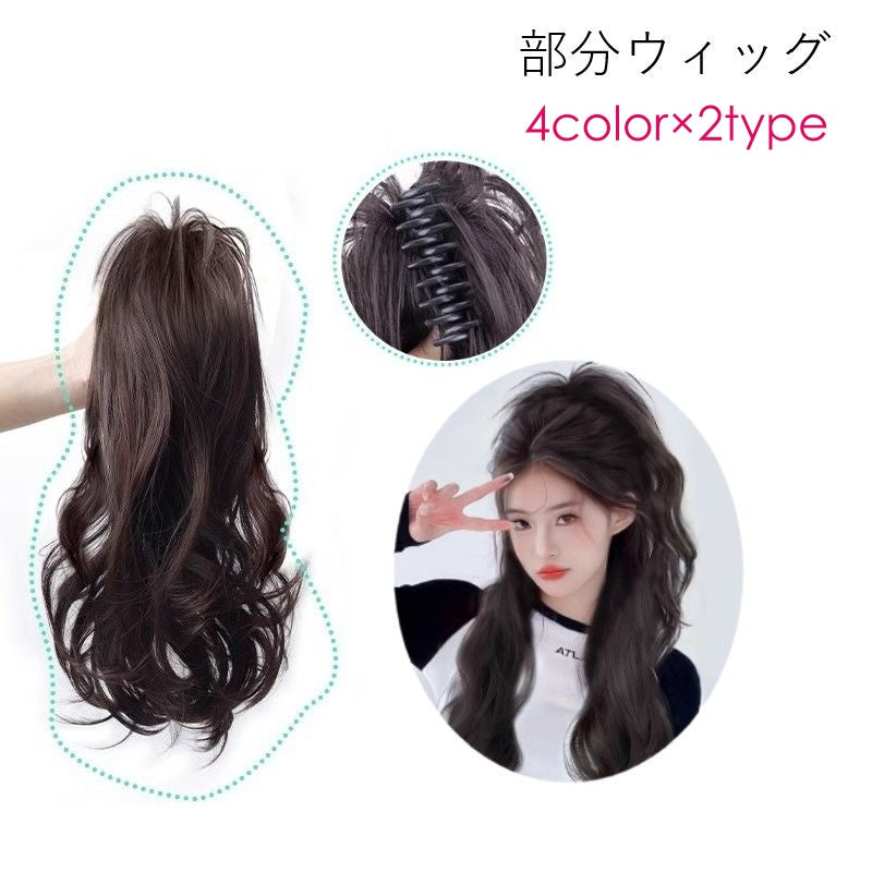 部分ウィッグ ポイントウィッグ バンスクリップ 付け毛 レディース 女性 ヘアアクセサリー ファッション雑貨 ロングヘア 挑発 ウェーブ ストレート 40cm ポニーテール風 ボリューム ブラック ブラウン シンプル カジュアル かわいい キュート