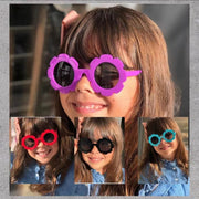 サングラス キッズ 子供 男の子 女の子 花 フラワー ラウンド型 カラーレンズ 色付きレンズ ヒョウ柄 UV400 紫外線対策 UVカット かわいい おしゃれ カジュアル お出かけ アイウェア ファッション小物 雑貨 セルフレーム マットカラー つや消し クリア カラバリ豊富