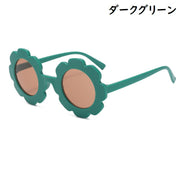 サングラス キッズ 子供 男の子 女の子 花 フラワー ラウンド型 カラーレンズ 色付きレンズ ヒョウ柄 UV400 紫外線対策 UVカット かわいい おしゃれ カジュアル お出かけ アイウェア ファッション小物 雑貨 セルフレーム マットカラー つや消し クリア カラバリ豊富