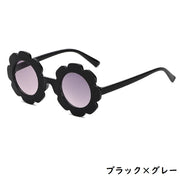 サングラス キッズ 子供 男の子 女の子 花 フラワー ラウンド型 カラーレンズ 色付きレンズ UV400 紫外線対策 UVカット かわいい おしゃれ カジュアル お出かけ アイウェア ファッション小物 雑貨 セルフレーム マットカラー つや消し クリア カラバリ豊富