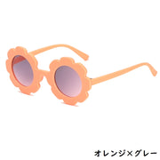 サングラス キッズ 子供 男の子 女の子 花 フラワー ラウンド型 カラーレンズ 色付きレンズ UV400 紫外線対策 UVカット かわいい おしゃれ カジュアル お出かけ アイウェア ファッション小物 雑貨 セルフレーム マットカラー つや消し クリア カラバリ豊富