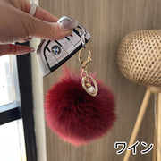 バッグチャーム キーホルダー ポンポンチャーム キーチャーム レディース 女性用 フェイクファー フェイクパール 2重リング ナスカン キーリング かわいい おしゃれ
