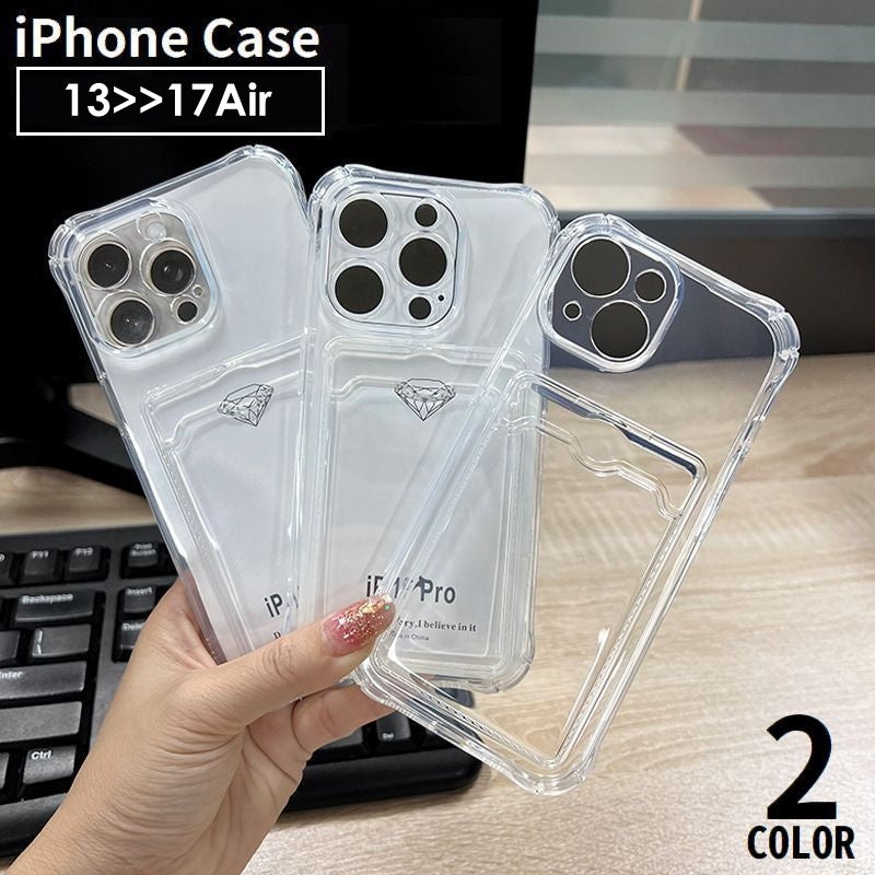 iPhone用ケース iPhone用カバー スマホケース カード収納 耐衝撃 カメラ保護 背面保護 クリア 透明 ソフト シンプル