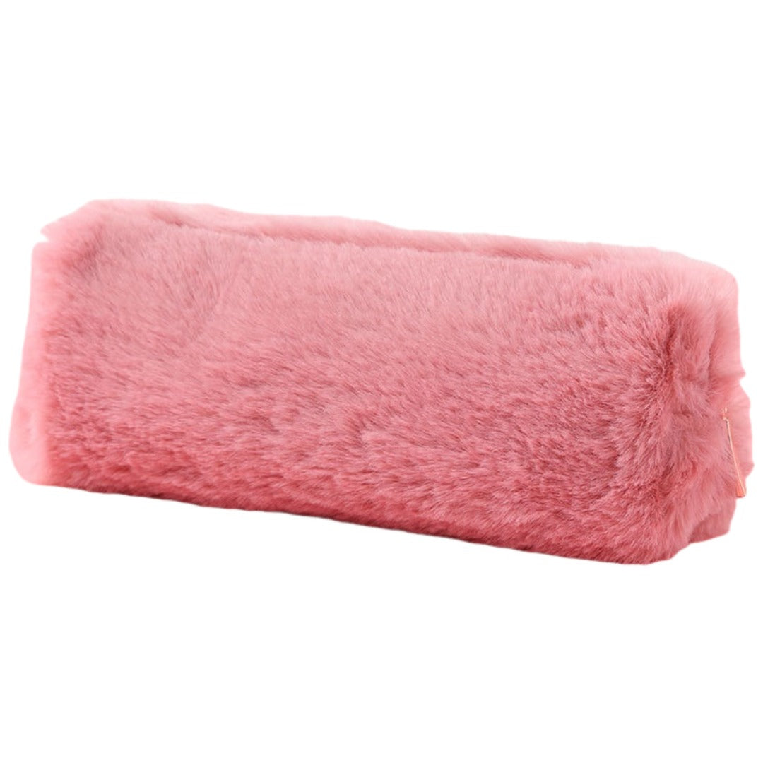 ペンケース 筆箱 ふでばこ レディース 女性 収納雑貨 文房具 長方形 円筒形 チャック ジッパー フェイクファー 無地 グレー ピンク ブラック ふわふわ もこもこ 可愛い キュート ポップ カジュアル ガーリー おしゃれ