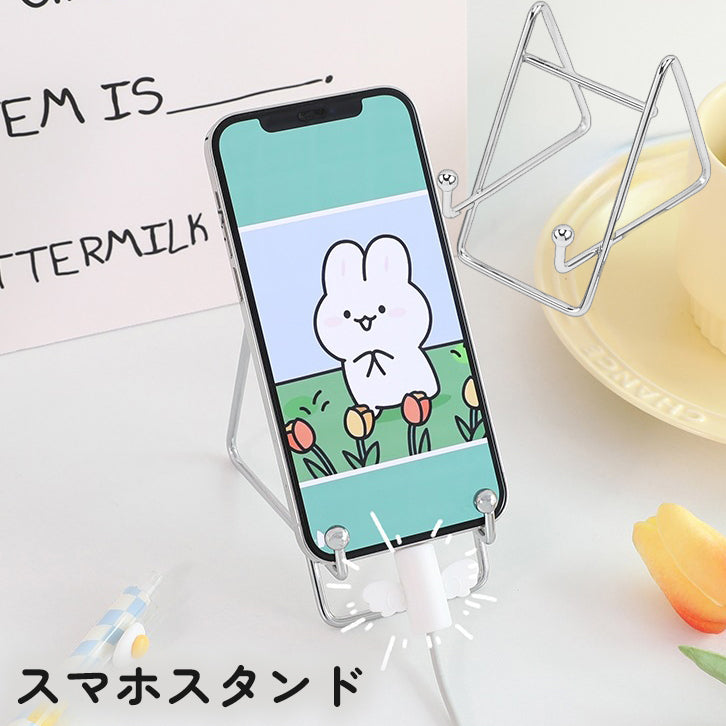 スマホスタンド スマホホルダー スマホスタンド 金属製 卓上 机上 スマートフォン 動画鑑賞 メタル ワイヤー シンプル シルバーカラー