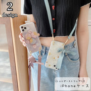 iPhoneケース スマホケース iPhoneカバー スマホカバー ショルダーストラップ付き スマホアクセサリー スマホ雑貨 幾何学模様 ラメ 半透明 リボン 肩掛け ピンク ブルー 可愛い キュート ガーリー おしゃれ 華やか
