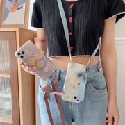 iPhoneケース スマホケース iPhoneカバー スマホカバー ショルダーストラップ付き スマホアクセサリー スマホ雑貨 幾何学模様 ラメ 半透明 リボン 肩掛け ピンク ブルー 可愛い キュート ガーリー おしゃれ 華やか