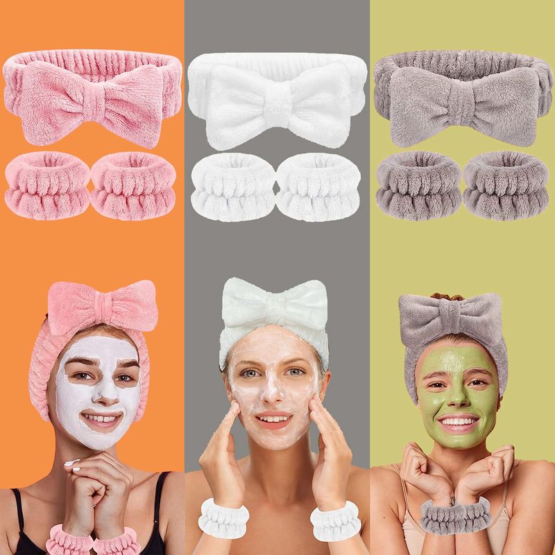 洗顔用ヘアバンド リストバンド 3点セット リボン ふわふわ もこもこ 商品画像2