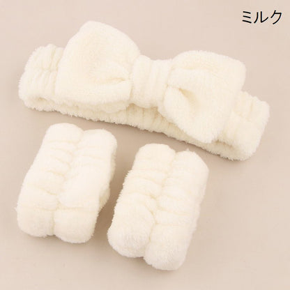 洗顔用ヘアバンド リストバンド 3点セット リボン ふわふわ もこもこ 商品画像3