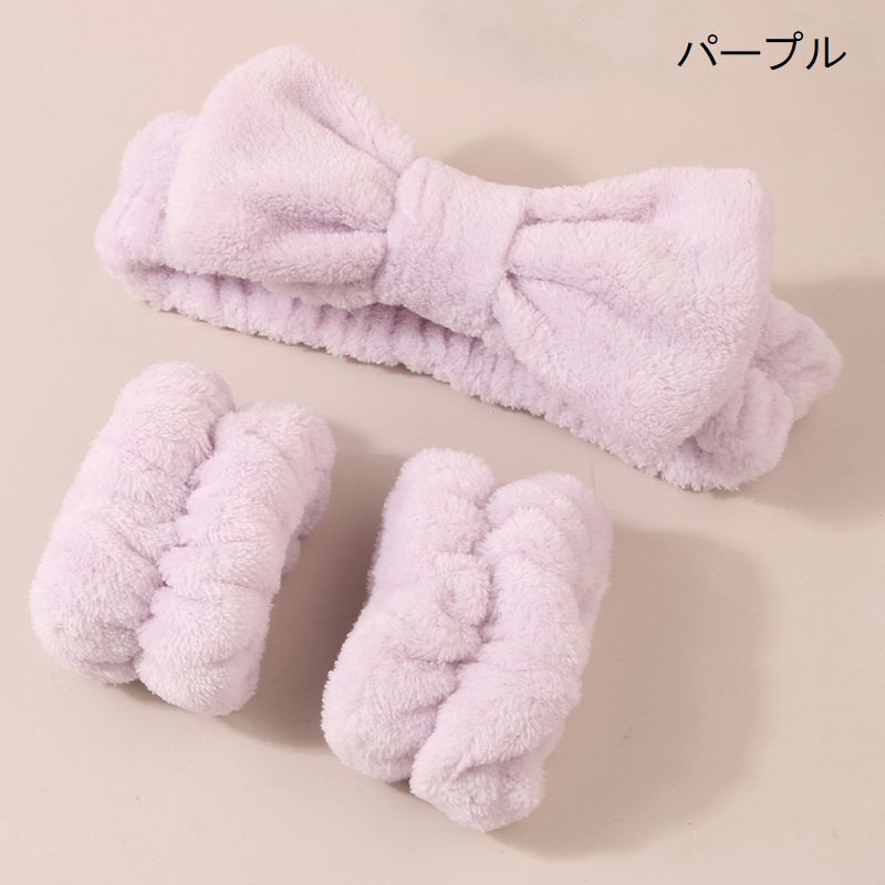 洗顔用ヘアバンド リストバンド 3点セット リボン ふわふわ もこもこ 商品画像4