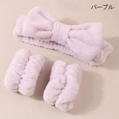 洗顔用ヘアバンド リストバンド 3点セット リボン ふわふわ もこもこ 商品画像4