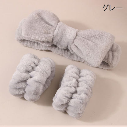 洗顔用ヘアバンド リストバンド 3点セット リボン ふわふわ もこもこ 商品画像5