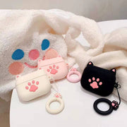 イヤホンケースカバー AirPods用 猫耳 肉球 ストラップ付き エアポッズ用 第1世代 第2世代 第3世代 Pro スリーブ カバー ホルダー付き 猫 ねこ ネコ シリコン かわいい