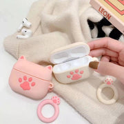 イヤホンケースカバー AirPods用 猫耳 肉球 ストラップ付き エアポッズ用 第1世代 第2世代 第3世代 Pro スリーブ カバー ホルダー付き 猫 ねこ ネコ シリコン かわいい