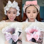 ヘアバンド 洗顔用 ヘッドバンド ターバン レディース 女性 バス用品 スキンケア ヘアケア 化粧 メイク リボン レース ふわふわ もこもこ 可愛い おしゃれ