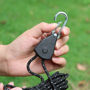 ロープラチェット 4m カラビナ付き 滑車式 反射材 テントロープ スリング プーリー ロープテンショナー テンション キャンプ ハイキング シェード 固定 突っ張り アウトドア タープ 荷造り 荷締め 長さ調整 吊り下げ