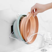 バスラック ラック 収納ラック 桶 洗面器 バス用品 洗面所用品 キッチン用品 タオル掛け 壁掛け 収納 浴室 お風呂場 バスルーム キッチン キッチン収納 蓋 ふた 鍋ふた ペットボトル収納 便利 粘着フィルム 粘着シート 取付簡単