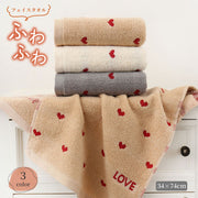 フェイスタオル 単品 1枚タオル たおる 34×74cm ハート LOVE 単色 シンプル 厚手 吸水 ふわふわ 柔らかい 洗顔 バス用品 バスグッズ かわいい 雑貨 韓国雑貨 新生活 おしゃれ 総柄
