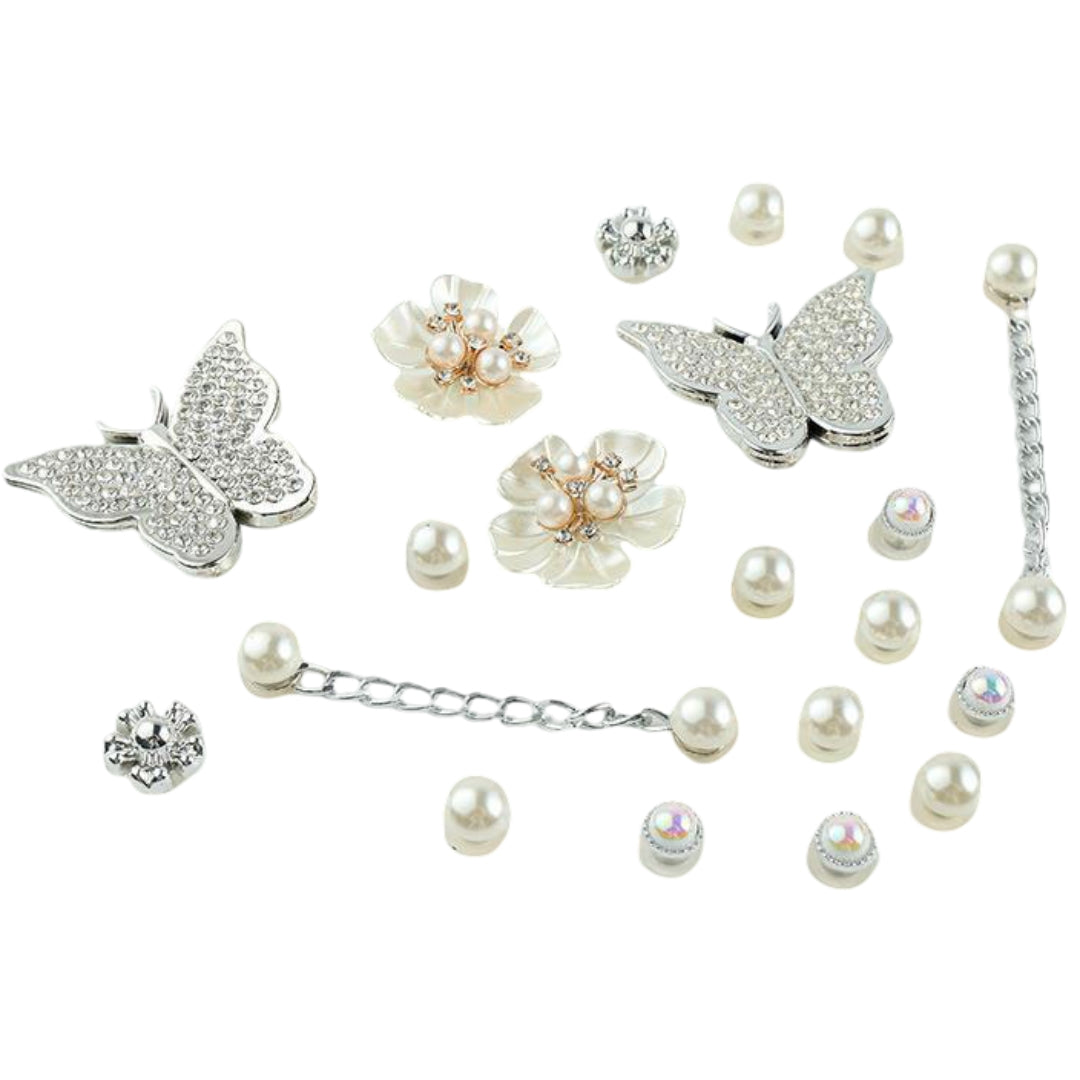 シューパーツセット クロックス用 シューアクセサリー レディース 女性 パール調 蝶 蝶々 花 フラワー チェーン アクセサリー おしゃれ かわいい