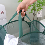 ランドリーバスケット 洗濯カゴ 洗濯かご 折り畳み コンパクト 持ち手付き ポケット付き メッシュ 軽量 通気性 持ち運び 洗濯物 コインランドリー 収納 旅行 出張 携帯 省スペース シンプル ナチュラル お洒落 スタイリッシュ 便利
