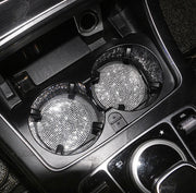 カップホルダー コースター 車用 ２個セット デコレーション カー用品 カップマット 車用アクセサリー ラインストーン キラキラ ドリンクマット ソフト やわらかい 華やか 厚手 丸 サークル おしゃれ カスタマイズ 白 黒 青 ピンク 赤 緑