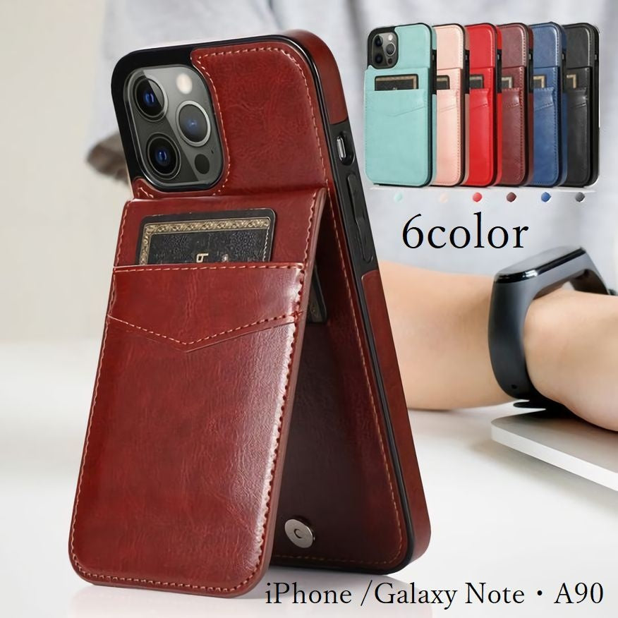 スマホケース iPhoneケース カバー 背面保護 カード収納 ポケット カード入れ スタンド機能付き 耐衝撃 傷防止 レザー調 落下しにくい 縦置き 横置き 12ProMax 12Pro 12mini 11ProMax 11Pro XSMax XS XR 7plus 8plus SE 6plus Galaxy Note 20Ultra 10plus A90 シンプル おしゃれ