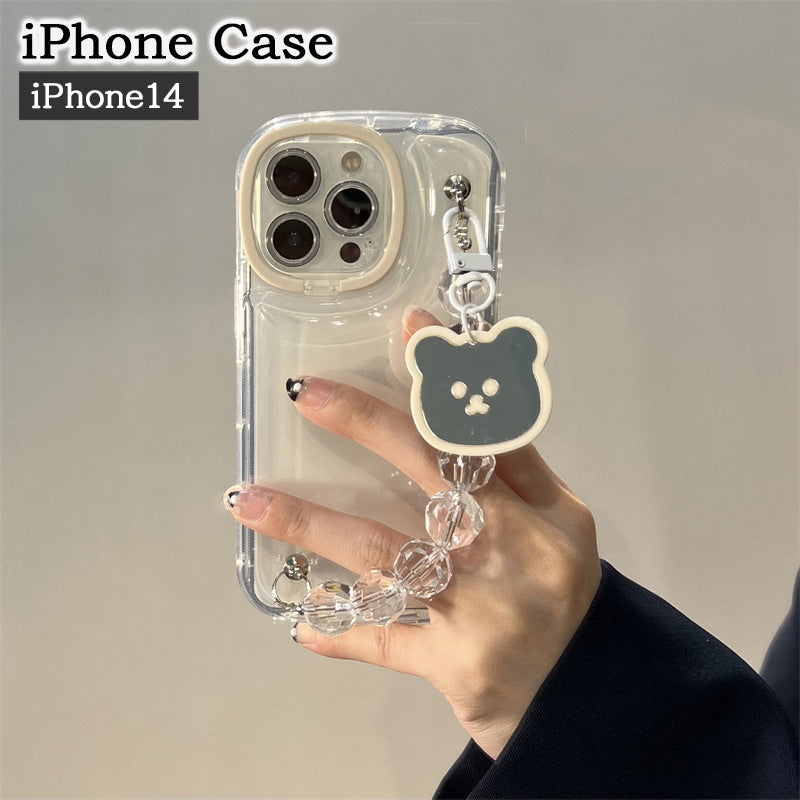 iPhoneケース アイフォンケース スマホカバー クリア 透明 透け感 クマ くま ハンドストラップ おしゃれ かわいい 背面保護 傷防止 大人女子 レディース スマートフォンケース アイフォーン用 iPhone14 女性用