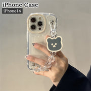 iPhoneケース アイフォンケース スマホカバー クリア 透明 透け感 クマ くま ハンドストラップ おしゃれ かわいい 背面保護 傷防止 大人女子 レディース スマートフォンケース アイフォーン用 iPhone14 女性用