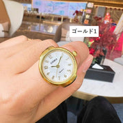 リングウォッチ フィンガーウォッチ 指時計 指輪タイプ 指輪型 レディース 女性 ファッション雑貨 アクセサリー クオーツ時計 アナログ時計 秒針 シェル風 アラビア数字 ゴールドカラー シルバーカラー キュート ガーリー プレゼント ギフト 大人可愛い 普段使い