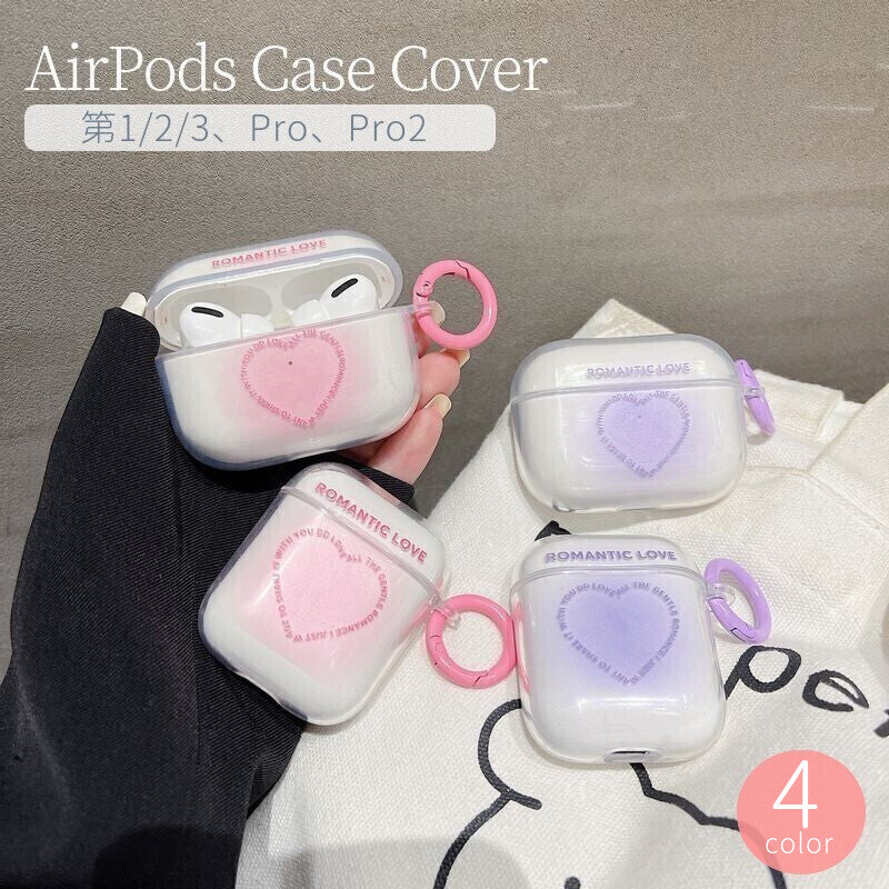 イヤホンケースカバー AirPods 1 2 3 pro エアポッズ エアーポッズ 保護ケース フック付き クリア 透明 ハート かわいい おしゃれ 第一世代 第二世代 第三世代