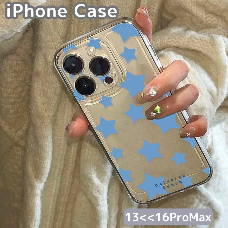 iPhoneケース iPhoneカバー スマホケース スマホカバー スター 星 ブルー クリア 半透明 透け感 背面保護 傷防止 汚れ防止 おしゃれ スマートフォン アイフォン かわいい