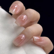ネイルチップ 24枚セット 12サイズ つけ爪 ショート 短め スクエアオフ 貼るネイル ピンク 光沢感 シンプル 上品 きれいめ