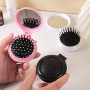 ヘアブラシ コーム コンパクトミラー レディース 女性 ファッション雑貨 生活雑貨 小さめ 手のひらサイズ コンパクトサイズ 折り畳み式 鏡付き 丸形 ラウンド 無地 ホワイト ピンク 可愛い キュート シンプル