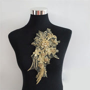 モチーフ 2個セット 衣装 素材 パーツ アップリケ 装飾 裁縫 飾り 花 刺繍 レース ラインストーン ビーズ 新体操 レオタード バレエ ウエディング 舞台衣装 上品 豪華 エレガント かわいい おしゃれ ブラック ホワイト 黒 白