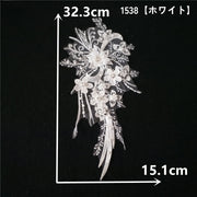 モチーフ 2個セット 衣装 素材 パーツ アップリケ 装飾 裁縫 飾り 花 刺繍 レース ラインストーン ビーズ 新体操 レオタード バレエ ウエディング 舞台衣装 上品 豪華 エレガント かわいい おしゃれ ブラック ホワイト 黒 白