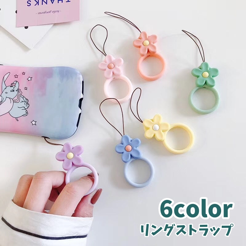 リングストラップ スマホリング 携帯ストラップ 落下防止 スマホアクセサリー お花 無地 シリコン スマートフォン 携帯電話 カラバリ豊富 可愛い シンプル キュート ポップ 便利 雑貨