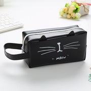 ペンケース 筆箱 筆入れ ファスナーポーチ 化粧ポーチ 小物入れ 猫耳 ネコ キャット モノトーン おしゃれ かわいい スクエア 四角 学生 高校生 中学生 小学生 子供 女の子