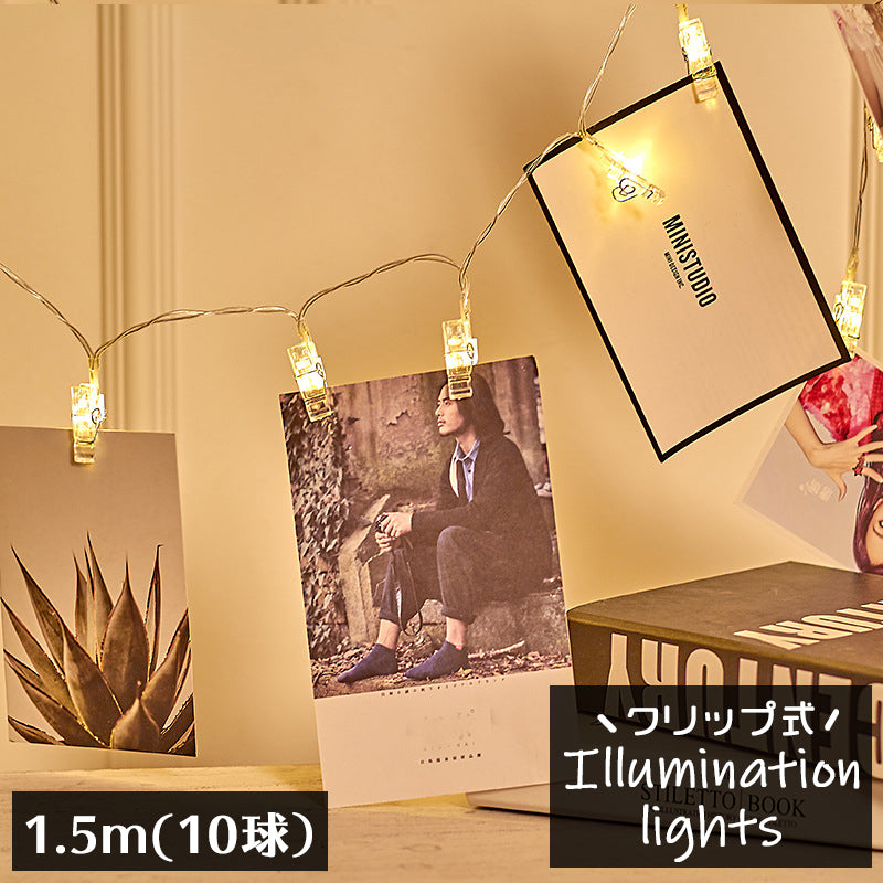 イルミネーションライト LEDライト 電池式 USB式 クリップ 挟める クリスマス ガーランド 1.5m 電飾 カードホルダー フォト ハロウィン デコレーション おしゃれ かわいい 飾り付け 装飾 パーティー イベント インテリア雑貨 室内用 屋内用 誕生日 バースデー