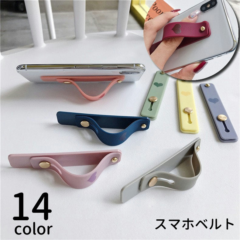 スマホベルト スマホバンド 落下防止 スマホスタンド スマホホルダー ホールドベルト バンド 背面ベルト 落下防止 片手操作 ハート ワンポイント 携帯電話 スマートフォン おしゃれ シンプル 便利 簡単 ファッション小物