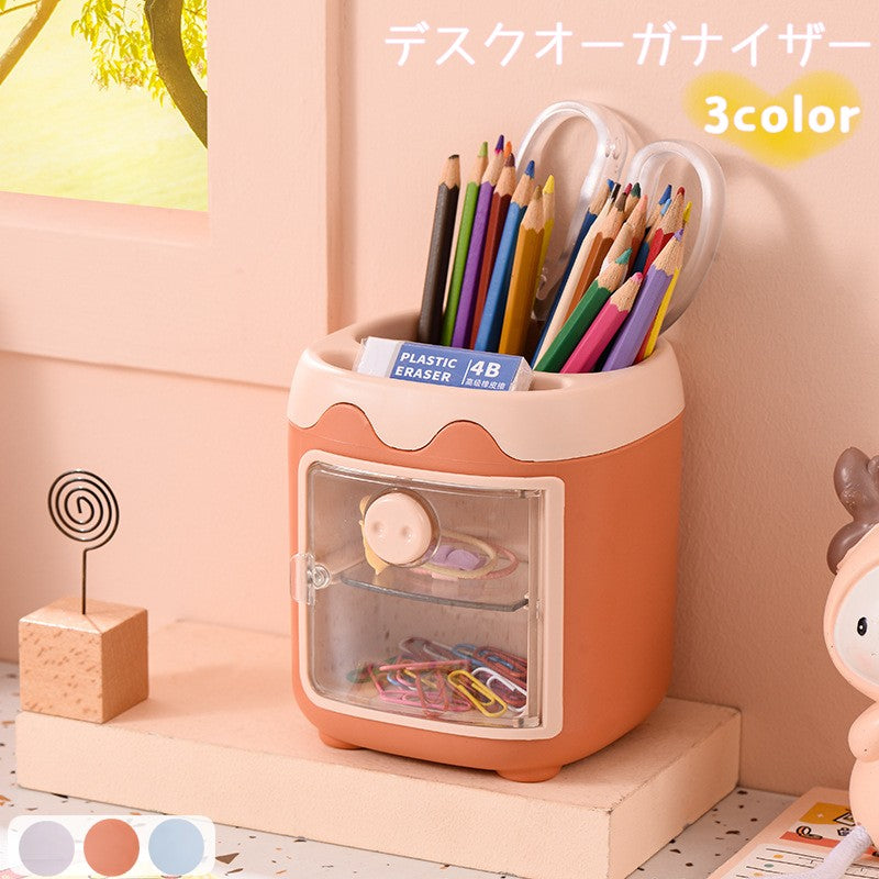 卓上収納 デスクオーガナイザー ペン立て 小物入れ 収納ケース 多機能 扉付き 机上 文房具入れ コスメBOX リモコンラック おしゃれ インテリア 整理整頓 デスク収納 小物入れ ペンスタンド スッキリ 便利