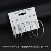 ピアス 6点セット スタッド フープ レディース カジュアル アクセサリー シンプル デイリー ラインストーン ファッション小物