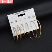 ピアス 6点セット スタッド フープ レディース カジュアル アクセサリー シンプル デイリー ラインストーン ファッション小物