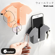 ウォールラック ウォールポケット ウォールフック スマホホルダー リモコンホルダー ペンホルダー ペン立て 壁面収納 小物入れ シール接着式 シールタイプ ネジ不要 クギ不要 シャツ型 洋服型 ホワイト ブラック ピンク カジュアル ポップ ユニーク 可愛い キュート おしゃれ