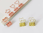 ダブルクリップ 10個セット 事務用品 クリップ 文房具 オフィス 学校 猫 ねこ ハート 星 ゴールドカラー かわいい