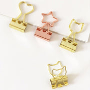 ダブルクリップ 10個セット 事務用品 クリップ 文房具 オフィス 学校 猫 ねこ ハート 星 ゴールドカラー かわいい