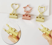 ダブルクリップ 10個セット 事務用品 クリップ 文房具 オフィス 学校 猫 ねこ ハート 星 ゴールドカラー かわいい